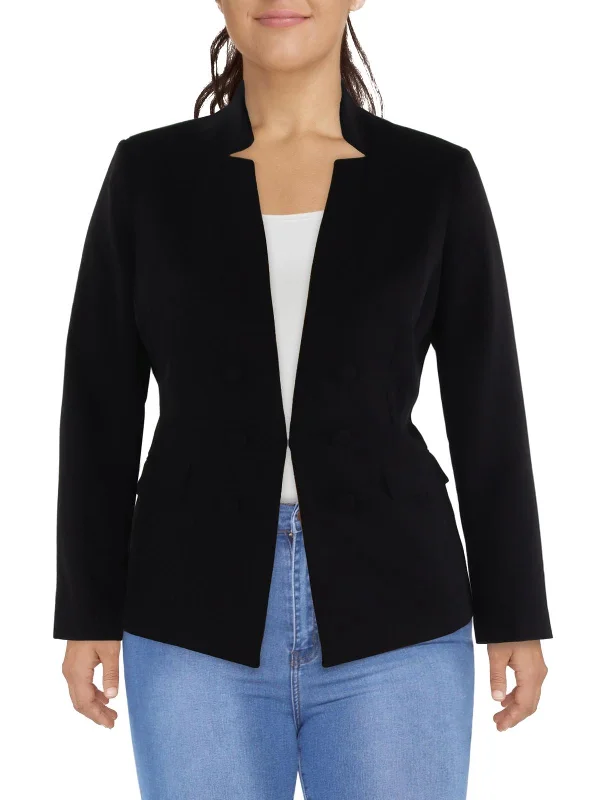 Womens Solid Polyester Double-Breasted Blazer