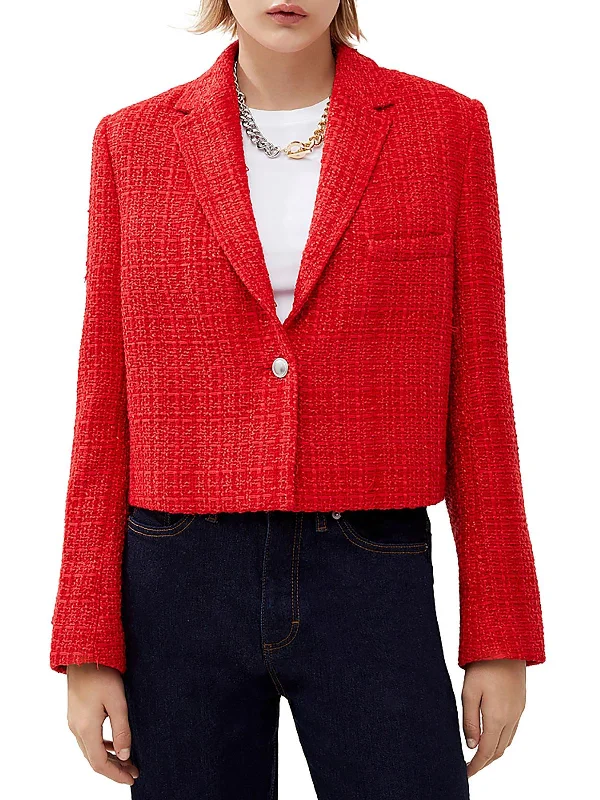 Womens Tweed Cropped One-Button Blazer