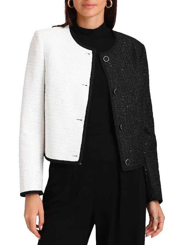 Womens Tweed Office Wear Collarless Blazer