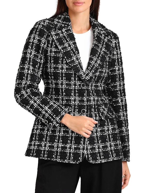 Womens Tweed Sequined Two-Button Blazer