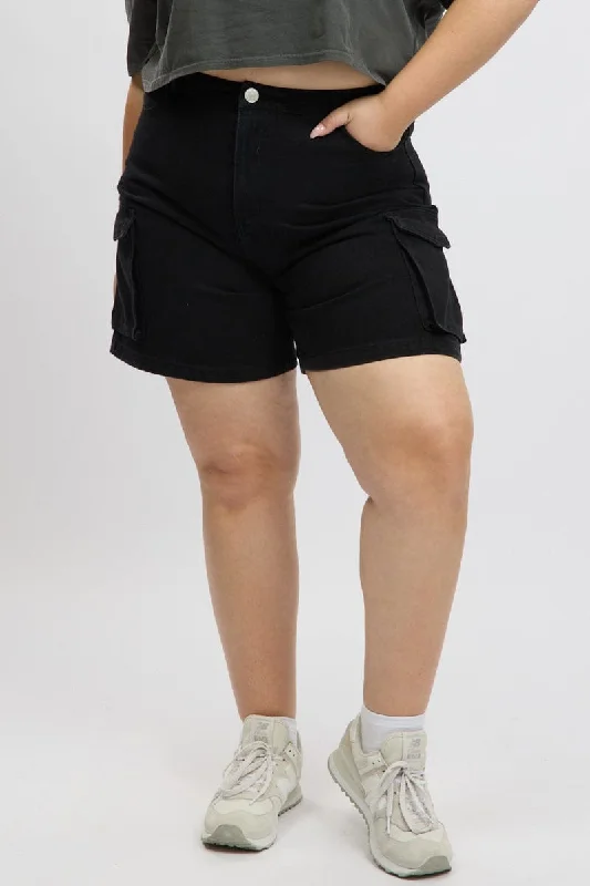 Black Cargo Shorts High Rise