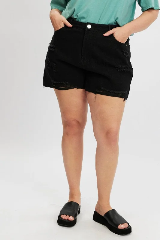 Black Relaxed Shorts High Rise