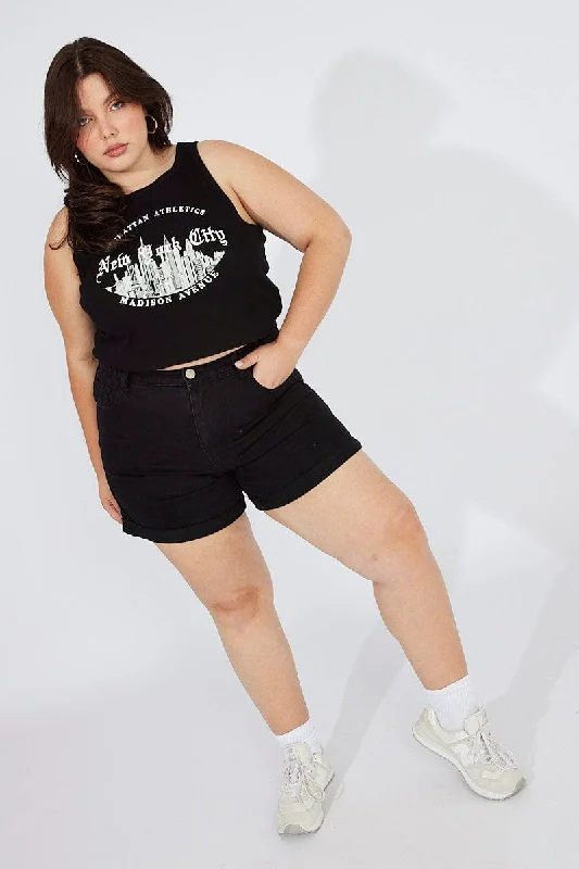 Black Relaxed Shorts High Rise