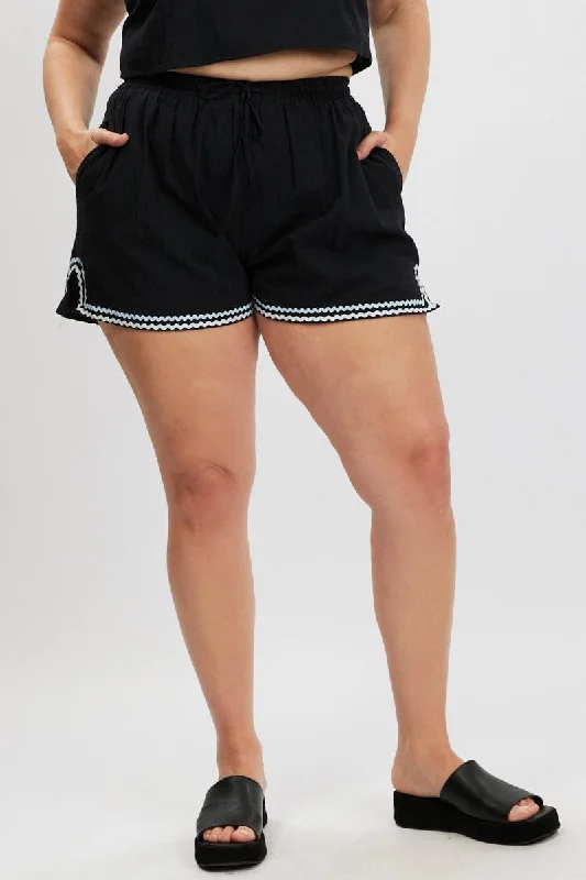 Black Ric Rac Trim Shorts