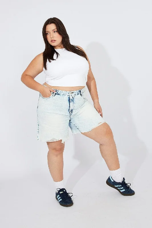 Denim Longline Shorts High Rise Jort