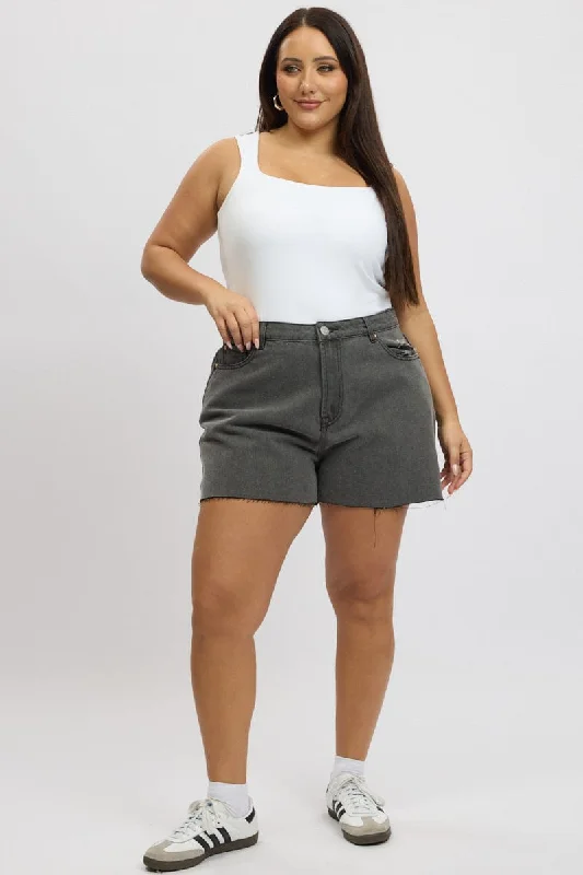 Grey Relaxed Shorts High Rise