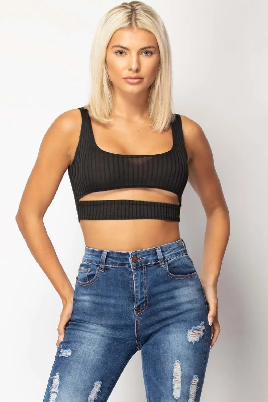 Black Front Cut Out Rib Crop Top