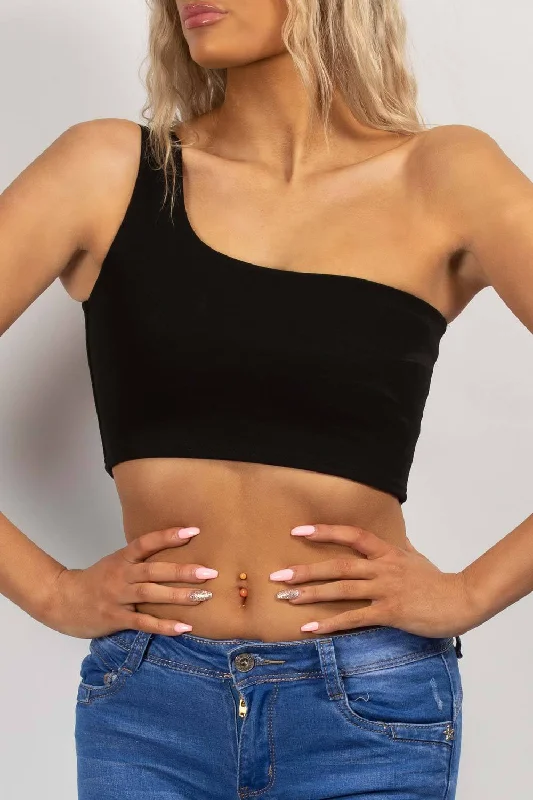 Black One Shoulder Crop Top