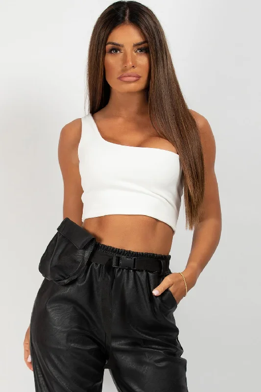 Cream One Shoulder Festival Crop Top