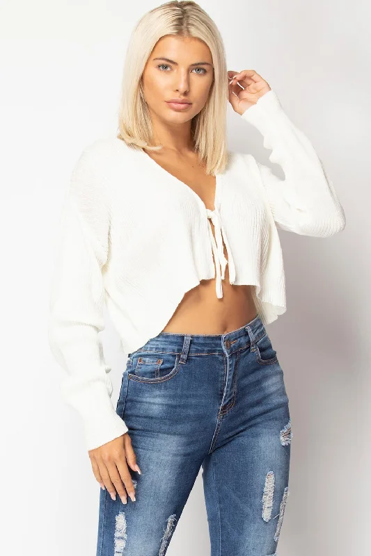 Knitted Crop Cardigan Top Cream