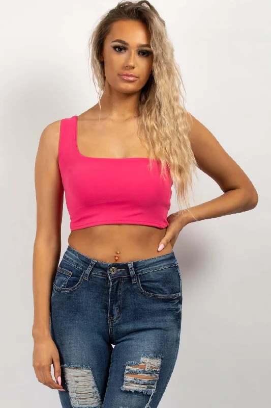 One Shoulder Crop Top Pink