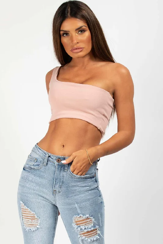 Pink One Shoulder Crop Top