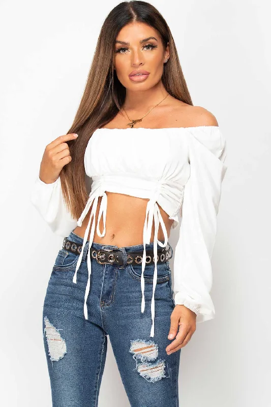 Ruched Tie Front long Sleeve Top