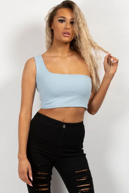 Sky Blue One Shoulder Crop Top