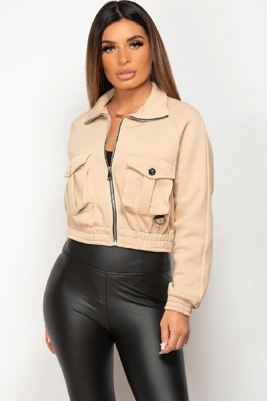 Stone Pocket Front Crop Jacket