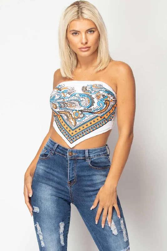 White Scarf Print Bandana Top