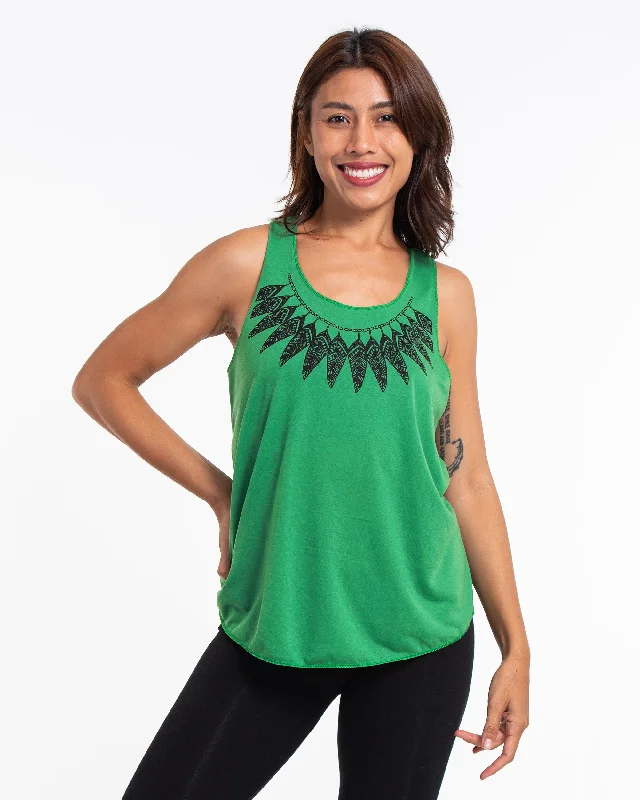 Womens Feather Necklace Tank Top in Green